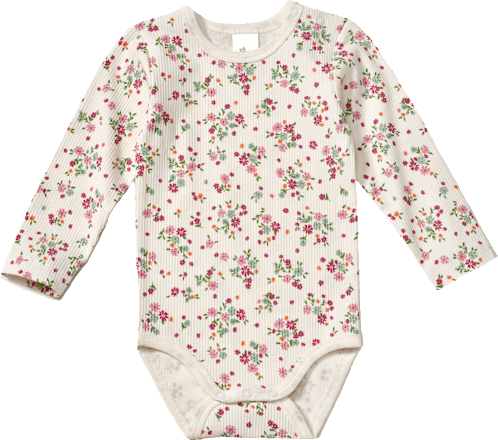 Body Langarm mit Blumen-Muster, weiß, Gr. 86/92, 1 St