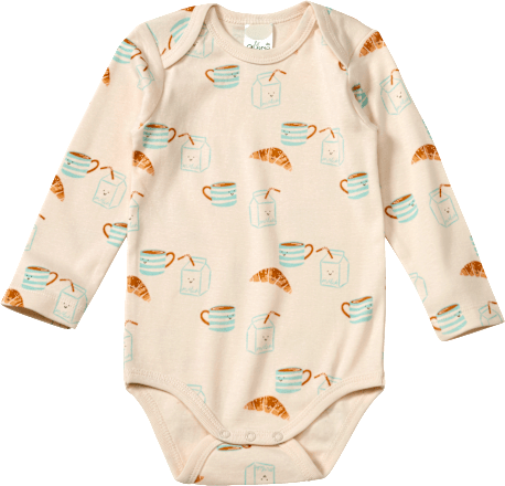 Body Langarm mit Milch-und-Croissant-Muster, beige, Gr. 86/92, 1 St