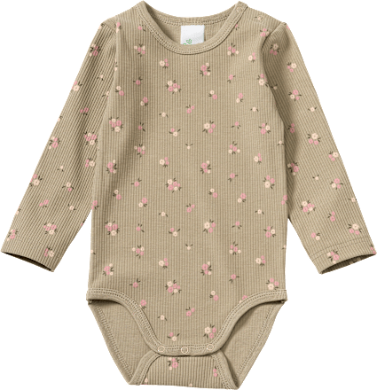 Body Langarm mit Ripp-Struktur & Blumen-Muster, braun, Gr. 98/104, 1 St