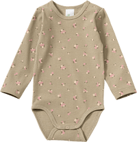 Body Langarm mit Ripp-Struktur & Blumen-Muster, braun, Gr. 98/104, 1 St