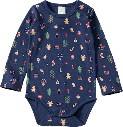 Body Langarm mit Weihnachts-Muster, blau, Gr. 98/104, 1 St