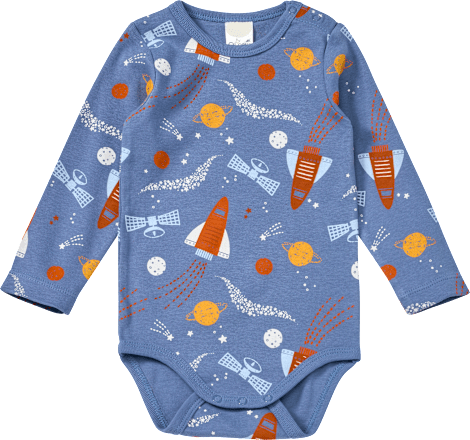 Body Langarm mit Weltall-Muster, blau, Gr. 86/92, 1 St