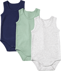 Bodys Ärmellos, grau + grün + blau, Gr. 86/92, 3 St