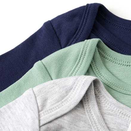 Bodys Kurzarm, grau + grün + blau, Gr. 98/104, 3 St