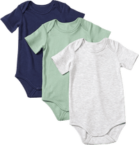 Bodys Kurzarm, grau + grün + blau, Gr. 98/104, 3 St