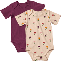 Bodys Kurzarm mit Herz-Muster, beige + lila, Gr. 86/92, 2 St