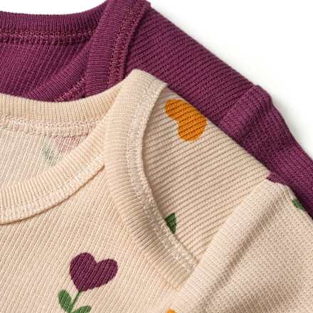 Bodys Kurzarm mit Herz-Muster, beige + lila, Gr. 86/92, 2 St