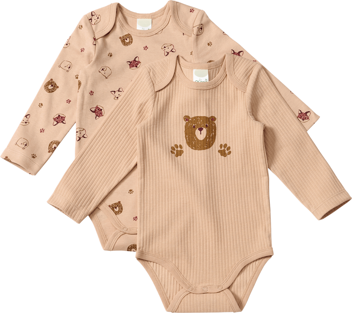 ALANA Bodys Langarm mit Bären-Motiv, beige, Gr. 98/104, 2 St