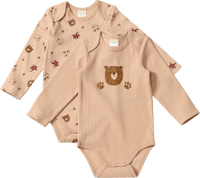 ALANA Bodys Langarm mit Bären-Motiv, beige, Gr. 98/104, 2 St