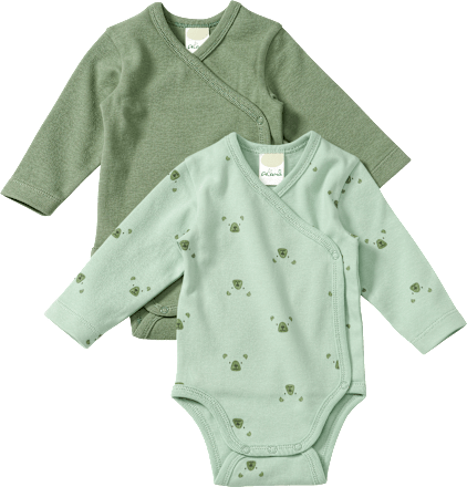 Bodys Langarm mit Bären-Muster, grün, Gr. 62/68, 2 St