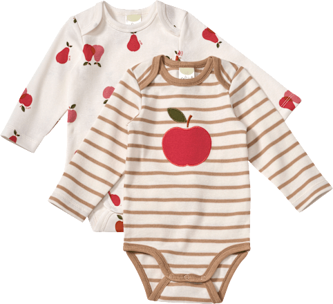 Bodys Langarm mit Obst-Muster, beige, Gr. 86/92, 2 St