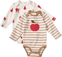 Bodys Langarm mit Obst-Muster, beige, Gr. 86/92, 2 St