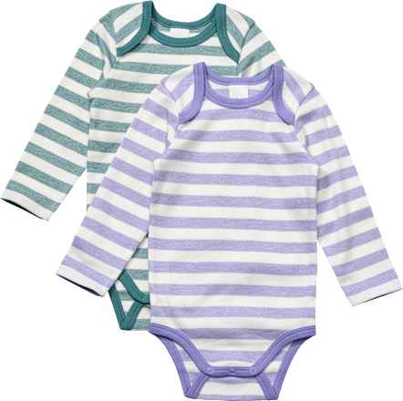 Bodys Langarm mit Ringel-Muster, lila + grün, Gr. 98/104, 2 St