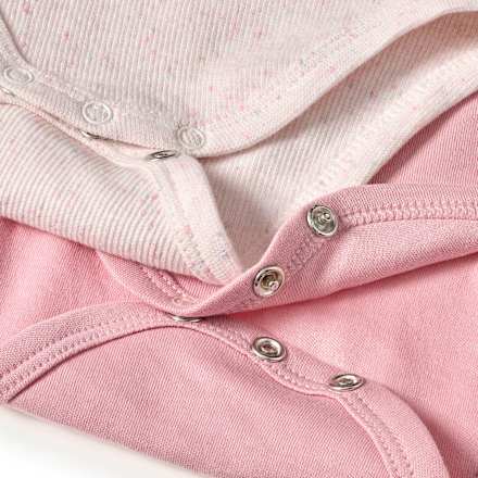 Bodys Langarm mit Ripp-Struktur, rosa + beige, Gr. 74/80, 2 St