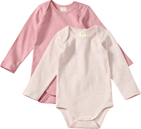 Bodys Langarm mit Ripp-Struktur, rosa + beige, Gr. 74/80, 2 St