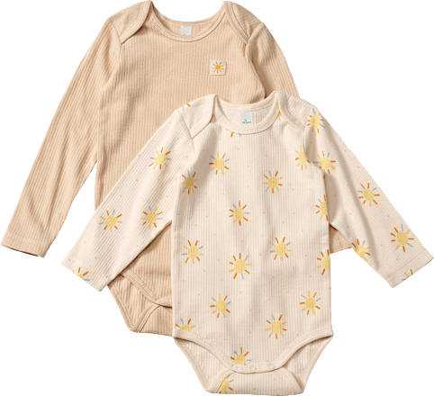 Bodys Langarm mit Sonnen-Muster, beige, Gr. 98/104, 2 St