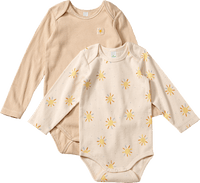 Bodys Langarm mit Sonnen-Muster, beige, Gr. 98/104, 2 St