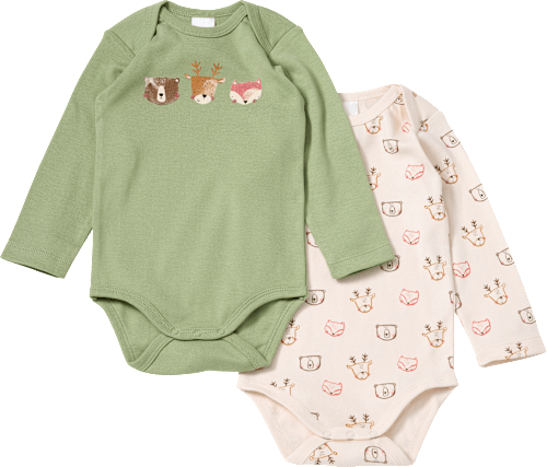Bodys Langarm mit Waldtier-Muster, grün + beige, Gr. 86/92, 2 St ALANA