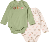 Bodys Langarm mit Waldtier-Muster, grün + beige, Gr. 86/92, 2 St ALANA