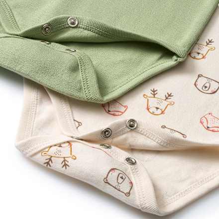 Bodys Langarm mit Waldtier-Muster, grün + beige, Gr. 98/104, 2 St