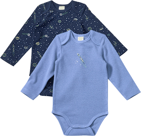 Bodys Langarm mit Weltraum-Motiv, blau, Gr. 86/92, 2 St