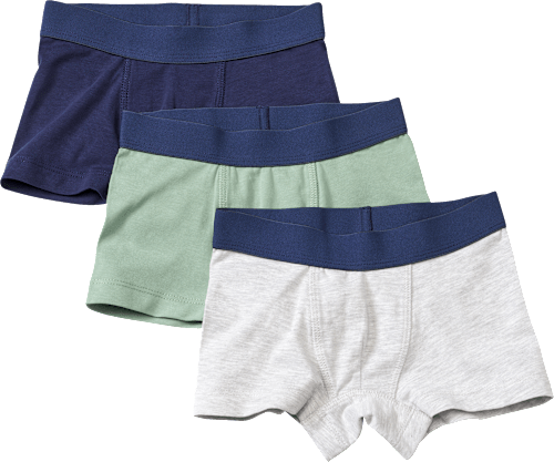 Boxershorts, grau melange + blau + grün, Gr. 122/128, 3 St