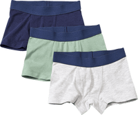 Boxershorts, grau melange + blau + grün, Gr. 122/128, 3 St