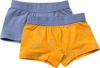 Boxershorts met ruimtepatroon, geel + blauw, maat 98/104, 2 stuks