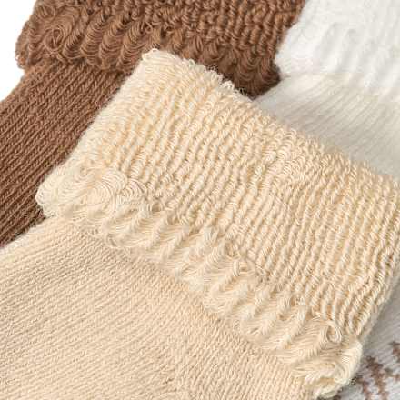 Erstlingssocken, braun + beige + weiß, Gr. 13/14, 3 St
