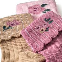 Erstlingssocken mit Blumen-Motiven, rosa + beige, Gr. 15/16, 3 St