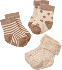 Erstlingssocken mit Punkte- & Streifen-Muster, beige + braun, Gr. 13/14, 3 St