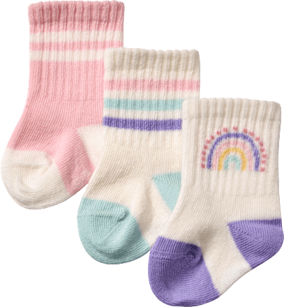 Erstlingssocken mit Regenbogen-Motiv, rosa + weiß, Gr. 15/16, 3 St