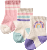 Erstlingssocken mit Regenbogen-Motiv, rosa + weiß, Gr. 15/16, 3 St