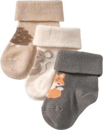 Erstlingssocken mit Tier-Motiven, beige + grün, Gr. 15/16