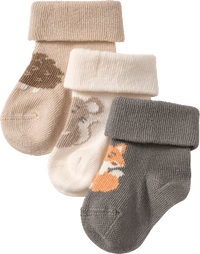 Erstlingssocken mit Tier-Motiven, beige + grün, Gr. 15/16