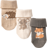 Erstlingssocken mit Tier-Motiven, beige + grün, Gr. 15/16