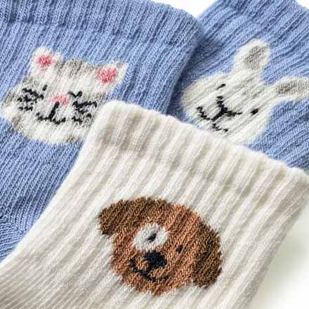 Erstlingssocken mit Tier-Motiven, blau + weiß, Gr. 15/16, 3 St