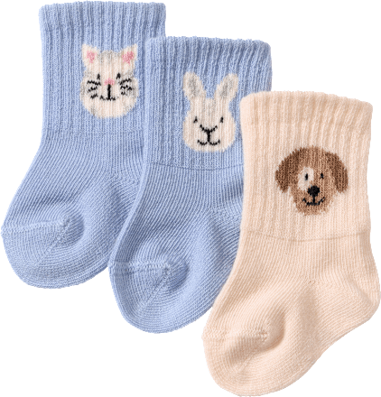 Eerste sokken met dierenmotieven en geribbelde textuur, blauw + wit, maat 15/16, 3 stuks