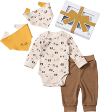 ALANA Geschenkbox mit Body & Hose mit Mitwachsfunktion und Halstüchern, beige, Gr. 62/68, 1 St