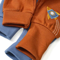 Hose mit Raketen-Motiv, Ripp-Struktur & Mitwachsfunktion, braun + blau, Gr. 68, 1 St