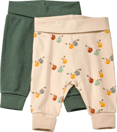 Hosen mit Apfel-Muster & Mitwachsfunktion, beige + grün, Gr. 68, 2 St