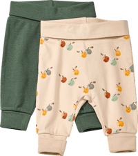 Hosen mit Apfel-Muster & Mitwachsfunktion, beige + grün, Gr. 68, 2 St