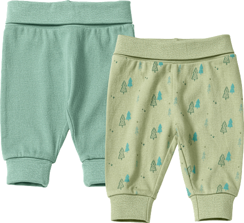 Hosen mit Mitwachsfunktion, Baum-Muster & Ripp-Struktur, grün, Gr. 62, 2 St