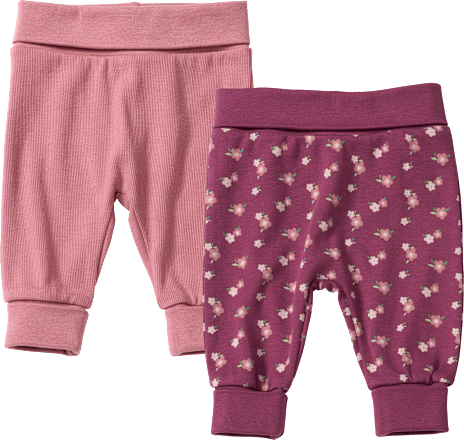 Broek met meegroeifunctie, bloemenpatroon en geribbelde textuur, bessenkleur, maat 56, 1 stuk