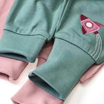 ALANA Hosen mit Raketen-Motiv, Ripp-Struktur & Mitwachsfunktion, blau + rosa, Gr. 68, 2 St