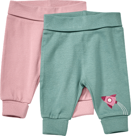 ALANA Hosen mit Raketen-Motiv, Ripp-Struktur & Mitwachsfunktion, blau + rosa, Gr. 68, 2 St