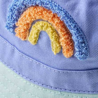 Hut mit Regenbogen-Bouclé-Motiv, lila & blau, Gr. 54/55, 1 St