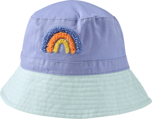 Hut mit Regenbogen-Bouclé-Motiv, lila & blau, Gr. 54/55, 1 St