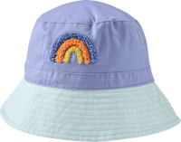 Hut mit Regenbogen-Bouclé-Motiv, lila & blau, Gr. 54/55, 1 St