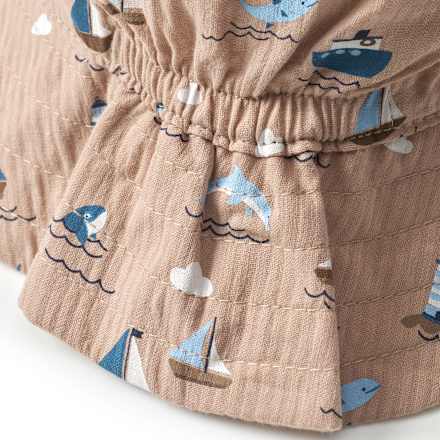 Hut mit Schiffs-Muster aus Musselin, beige, Gr. 46/47, 1 St